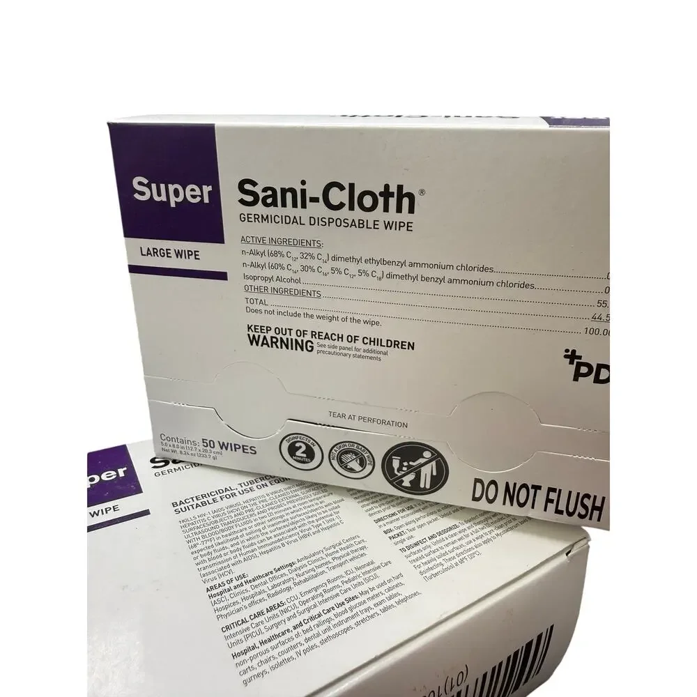 set of 2 Super Sani-Cloth Germicidal Wipes Large Disposable Disinfectant Wipes